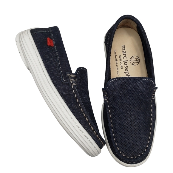 Marc Joseph | NIB Leroy St Navy Jeans Perforated Leather Loafers Boy's 10.5 - Picture 1 of 13